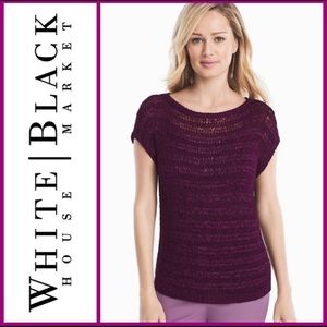 WHBM Top Crochet Sheer Pullover Short Sleeve Boho